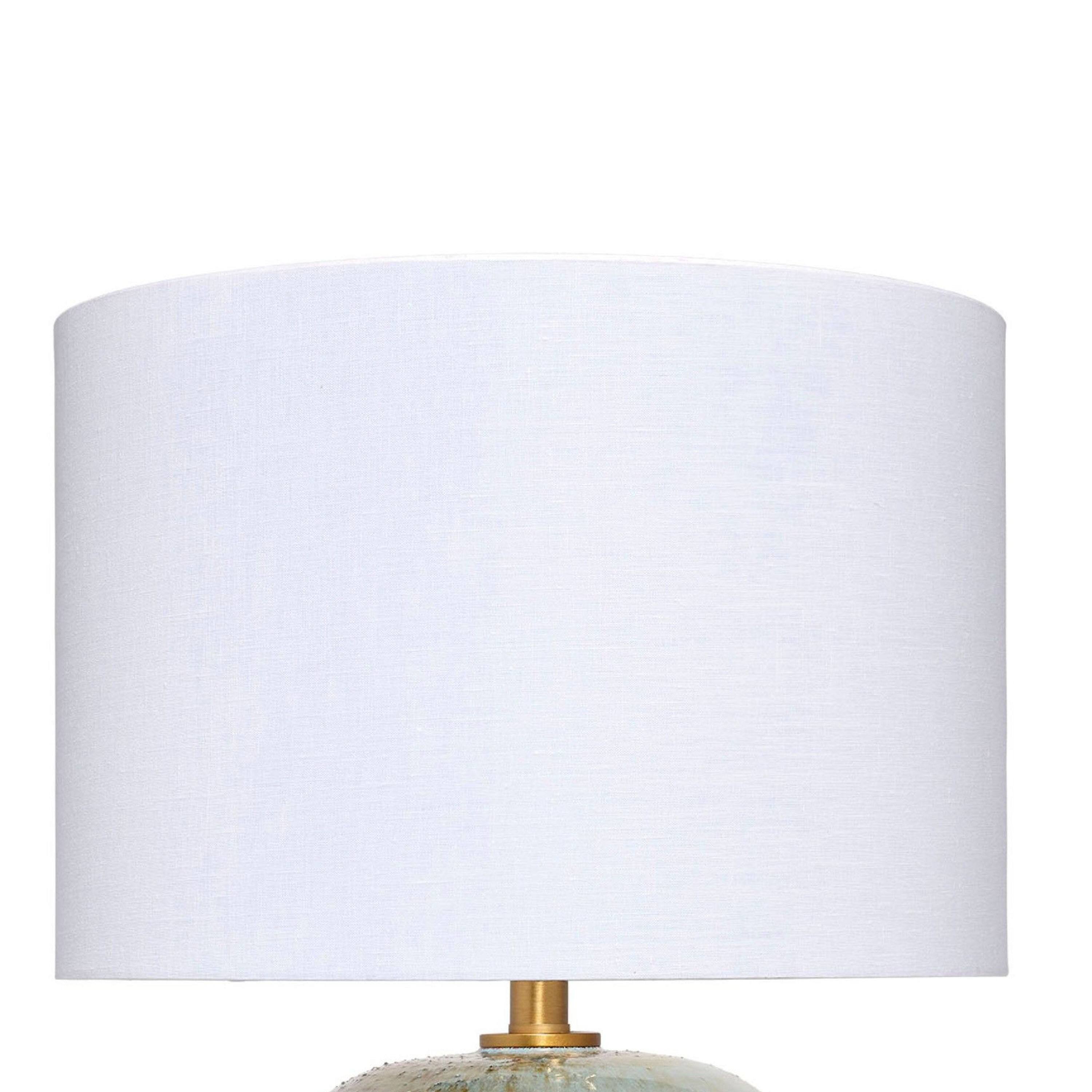 Left. Manhattan Lane - Sivy Accent Table Lamp, Linen, Round Abstract Ceramic 26 Inch - Blue, Purple, Natural Beige, White, Brass Finish.