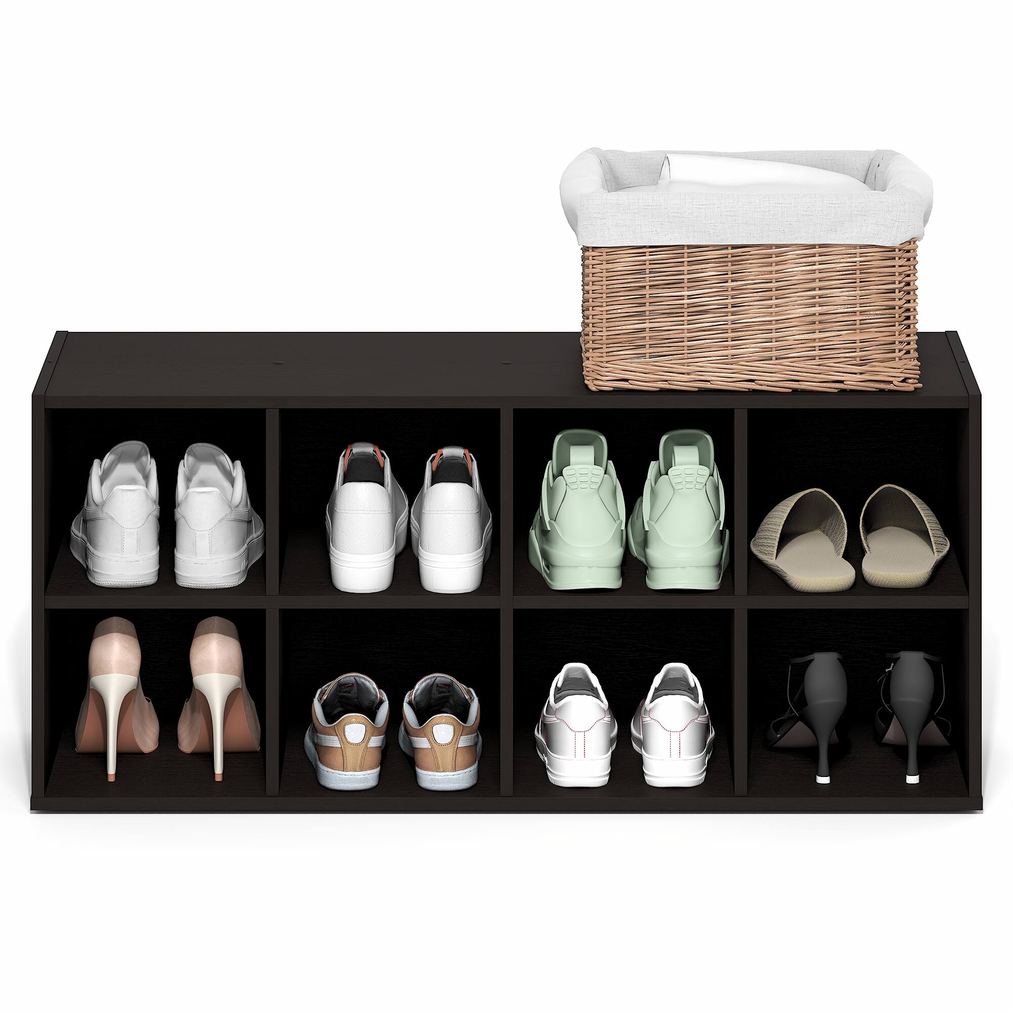 Alt View 3. Furinno - FANO Stackable Shoe Storage, Shoe Rack, 8-Cube Shoe Organizer, for Closet Entryway, Office, Garage - Black Dark Oak.