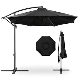 Best Choice Products - 10ft Offset Hanging Outdoor Market Patio Umbrella w/ Easy Tilt Adjustment - Black