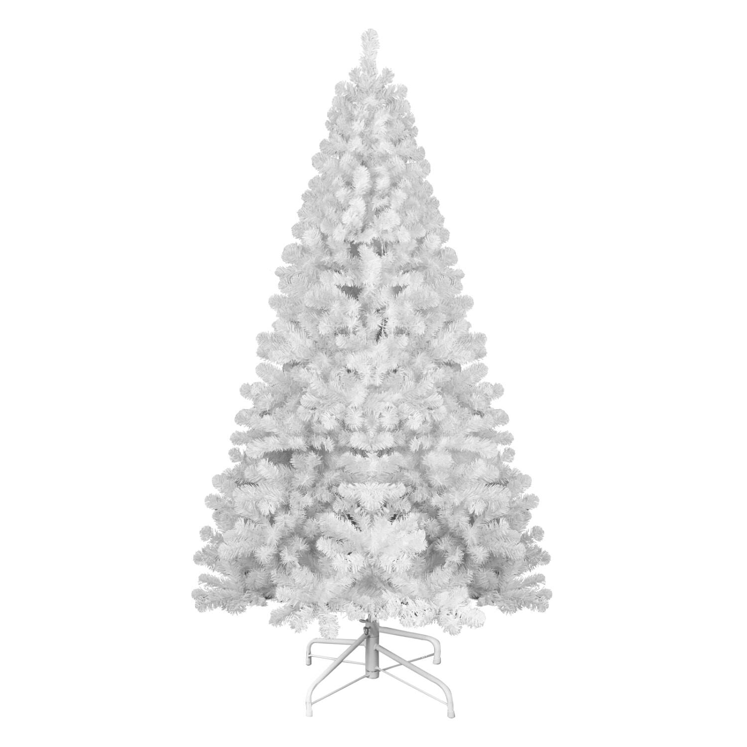 Left. Lirago - 8ft White Artificial Christmas Tree with 1430 Tips Memory Wire Hinged Branches Indoor Holiday Decor - Green.