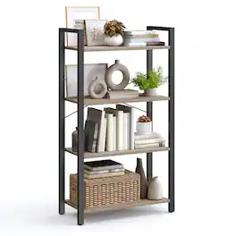 Songmics Home - 4-Tier Bookshelf, Bookcase with Steel Frame, Book Shelf for Living Room, Home Office, Study, 11.8 x 26 x 47 Inches - Heather Greige and Ink Black