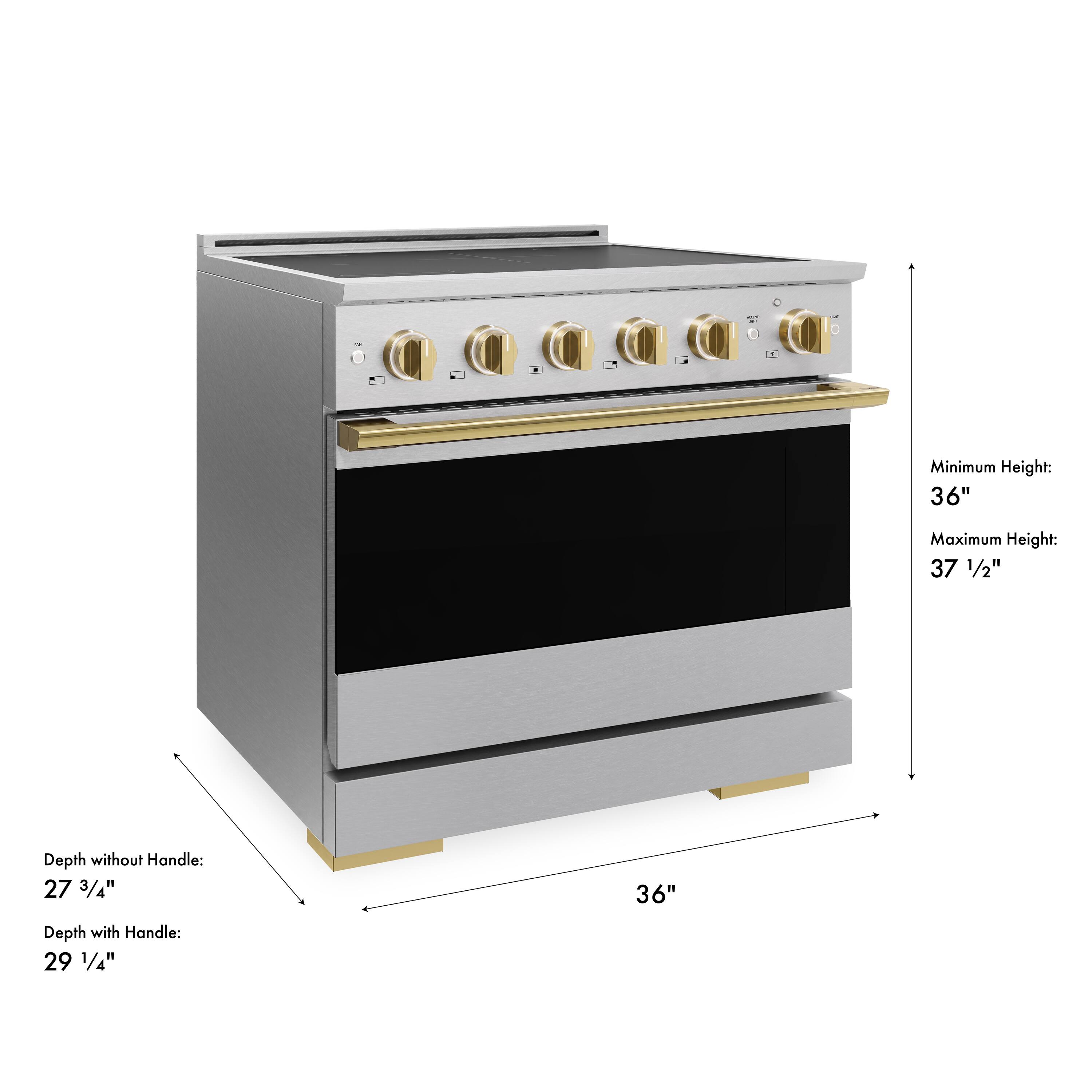 Minimum Height: 36"  
Maximum Height: 37 1/2"  
Depth without Handle: 27 3/4"  
Depth with Handle: 29 1/4"