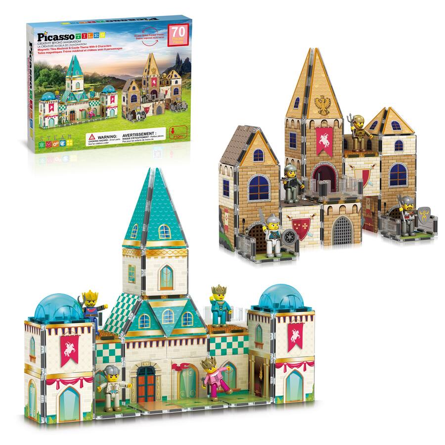 PicassoTiles 70 PC Medieval Castle Themed, Magnetic Tiles, Magnetic ...