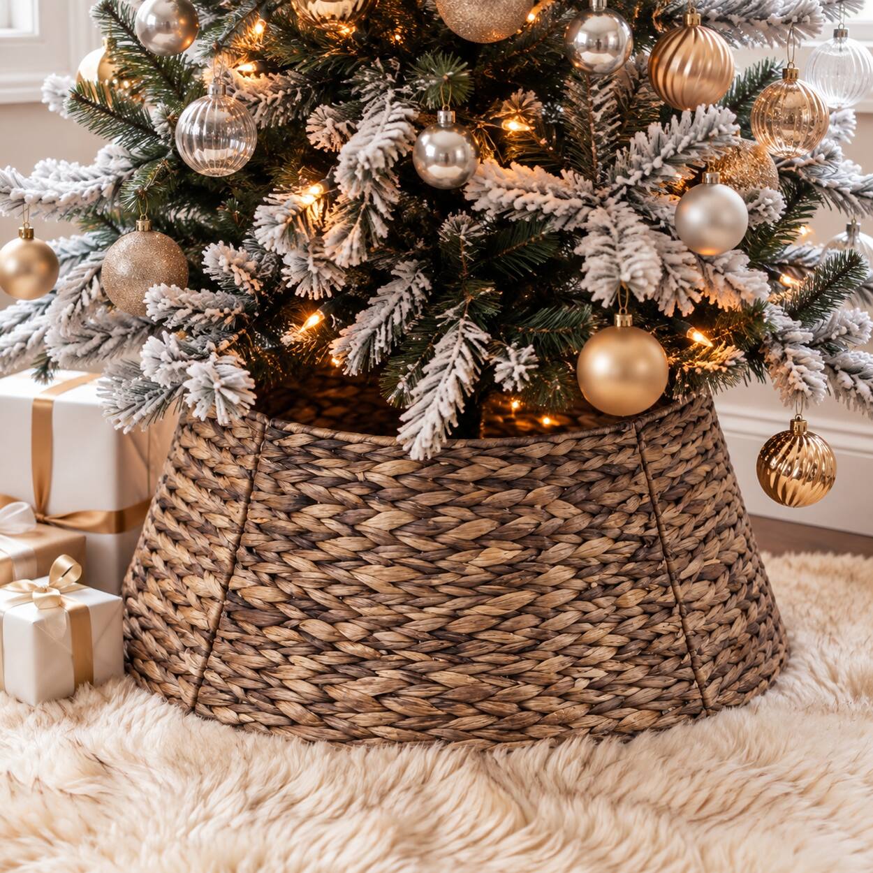 Sweet 24in Christmas Tree Collar for 4 7ft Trees, Woven Hyacinth ...