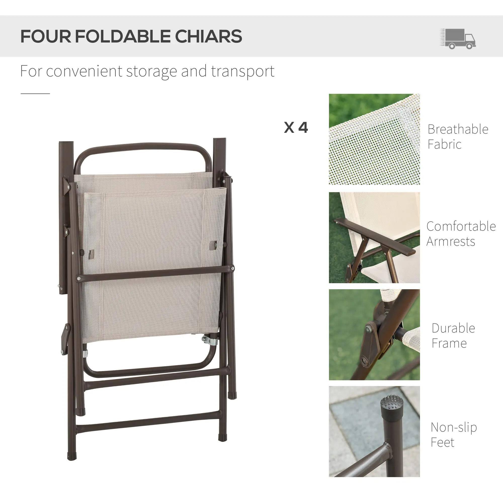 FOUR FOLDABLE CHAIRS For convenient storage and transport X 4 Breathable Fabric Comfortable Armrests Durable Frame Non-slip Feet