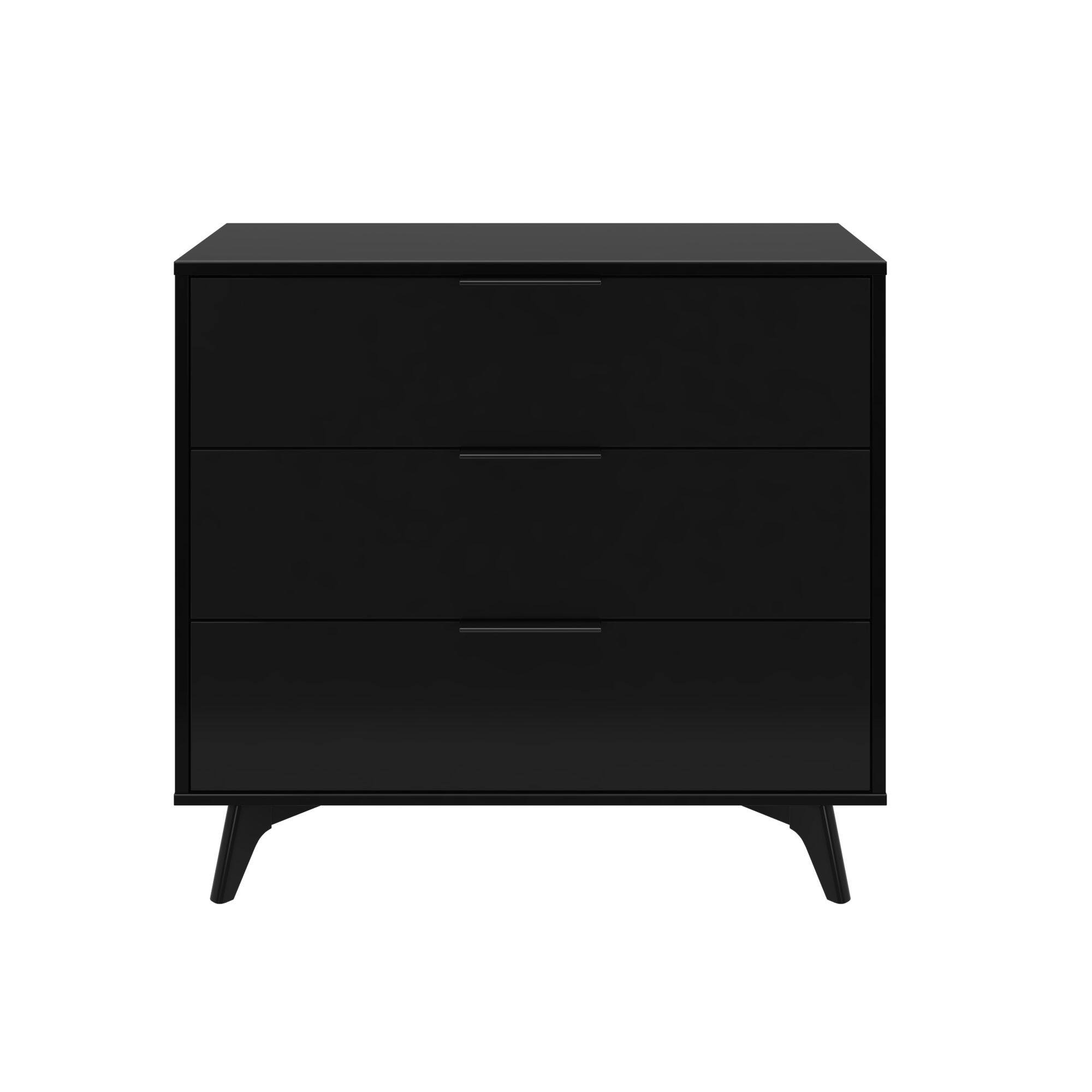 Alt View 3. Plank+Beam - Haven 3 Drawer Dresser with Black Handle, Black - Black.