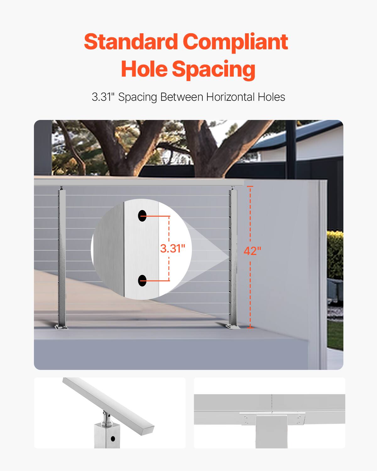 Standard Compliant Hole Spacing  
3.31" Spacing Between Horizontal Holes  
42"