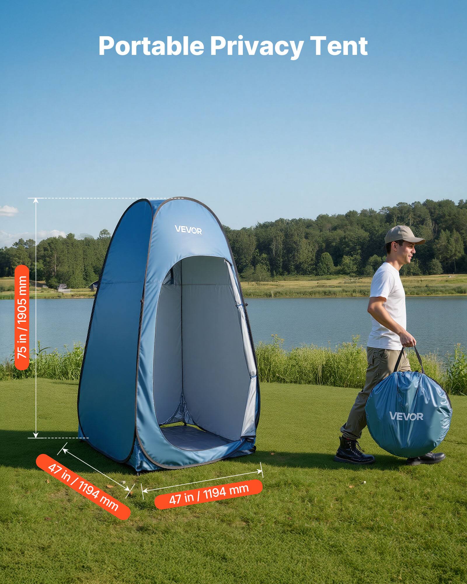 Portable Privacy Tent  
VEVOR  
75 in / 1905 mm  
47 in / 1194 mm  
47 in / 1194 mm
