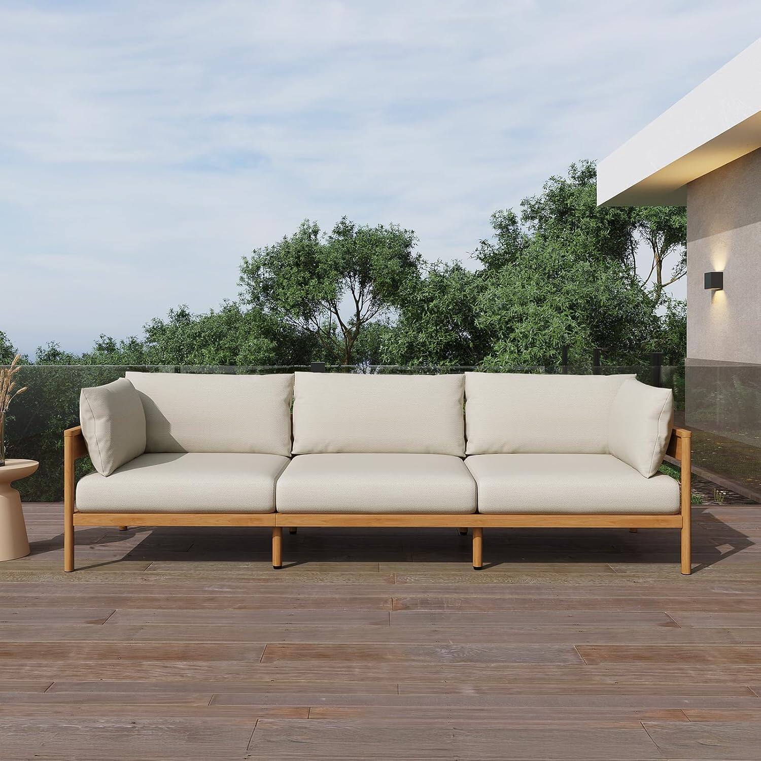 Acanva - Outdoor Patio Sofa, Modern Aluminium Conversation Furniture with Thick Cushions for Backyard, Garden, Porch, Couch - Beige