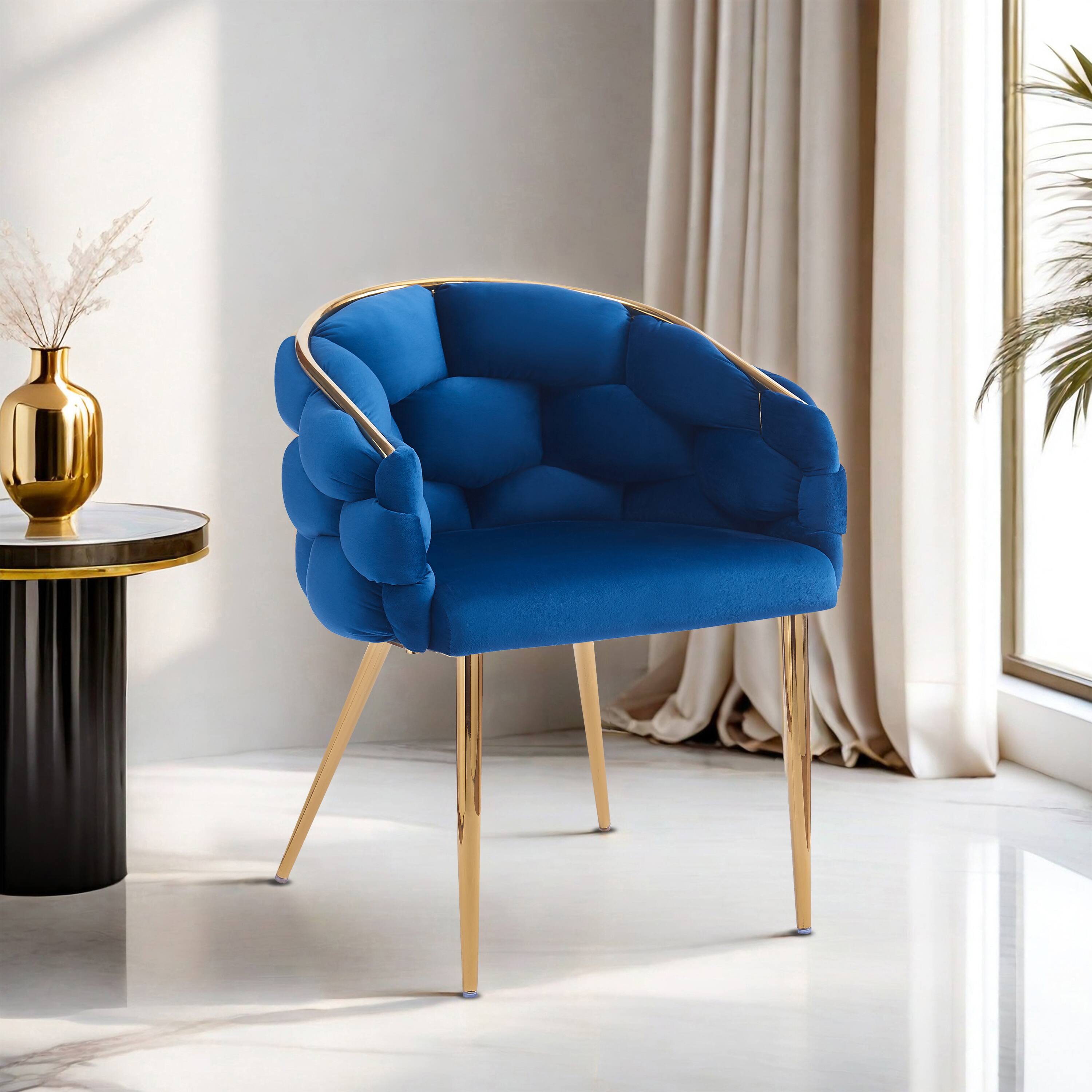 Front. APRILSOUL - Handmade Accent Chair Gold Legs Modern Velvet Armchair Living Room Bedroom - Blue.