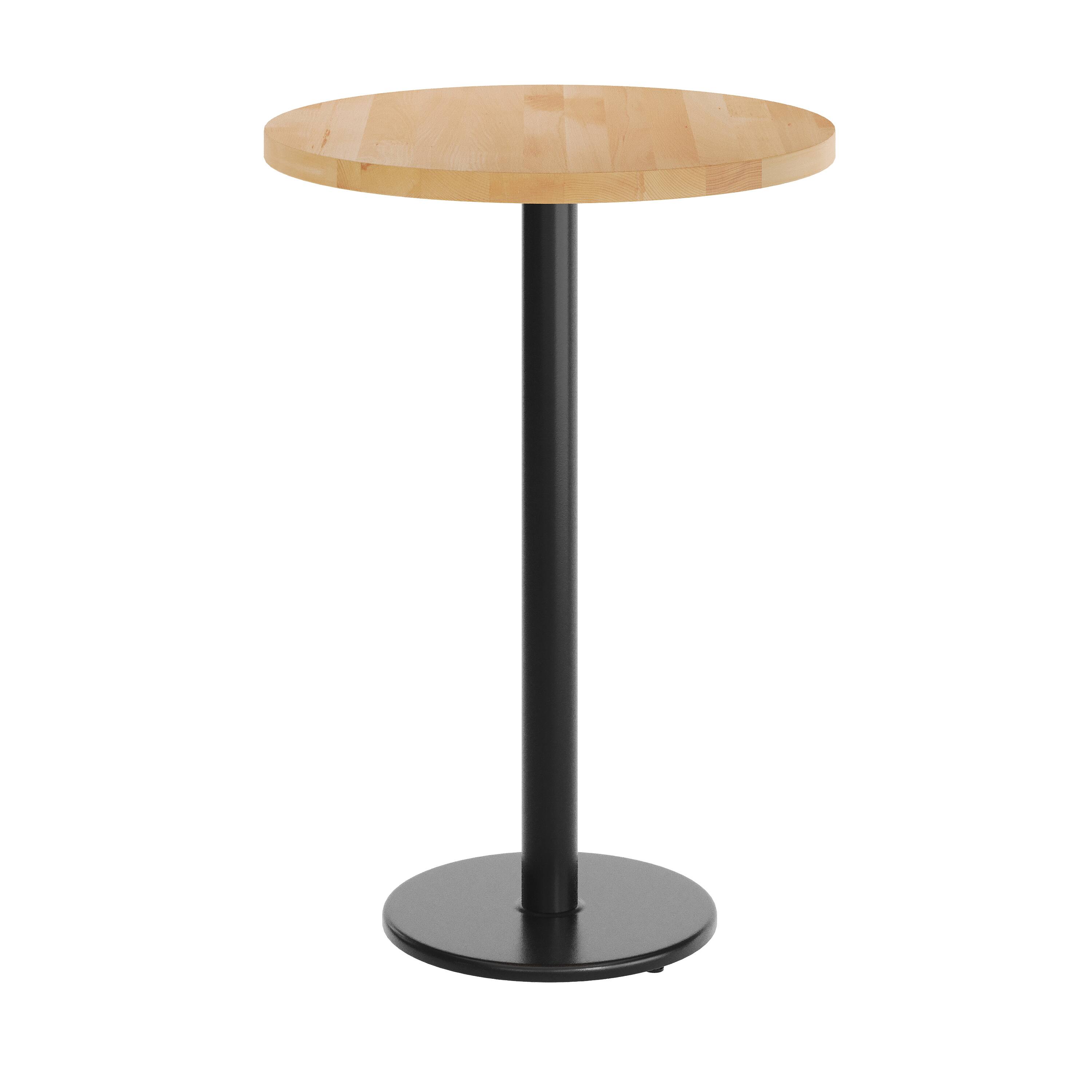 Angle. Flash Furniture - Bennett 30" Round Solid Wood Commercial Indoor Tabletop in Natural with 18" Round Bar Height Rust-Resistant Black Cast I - Natural.