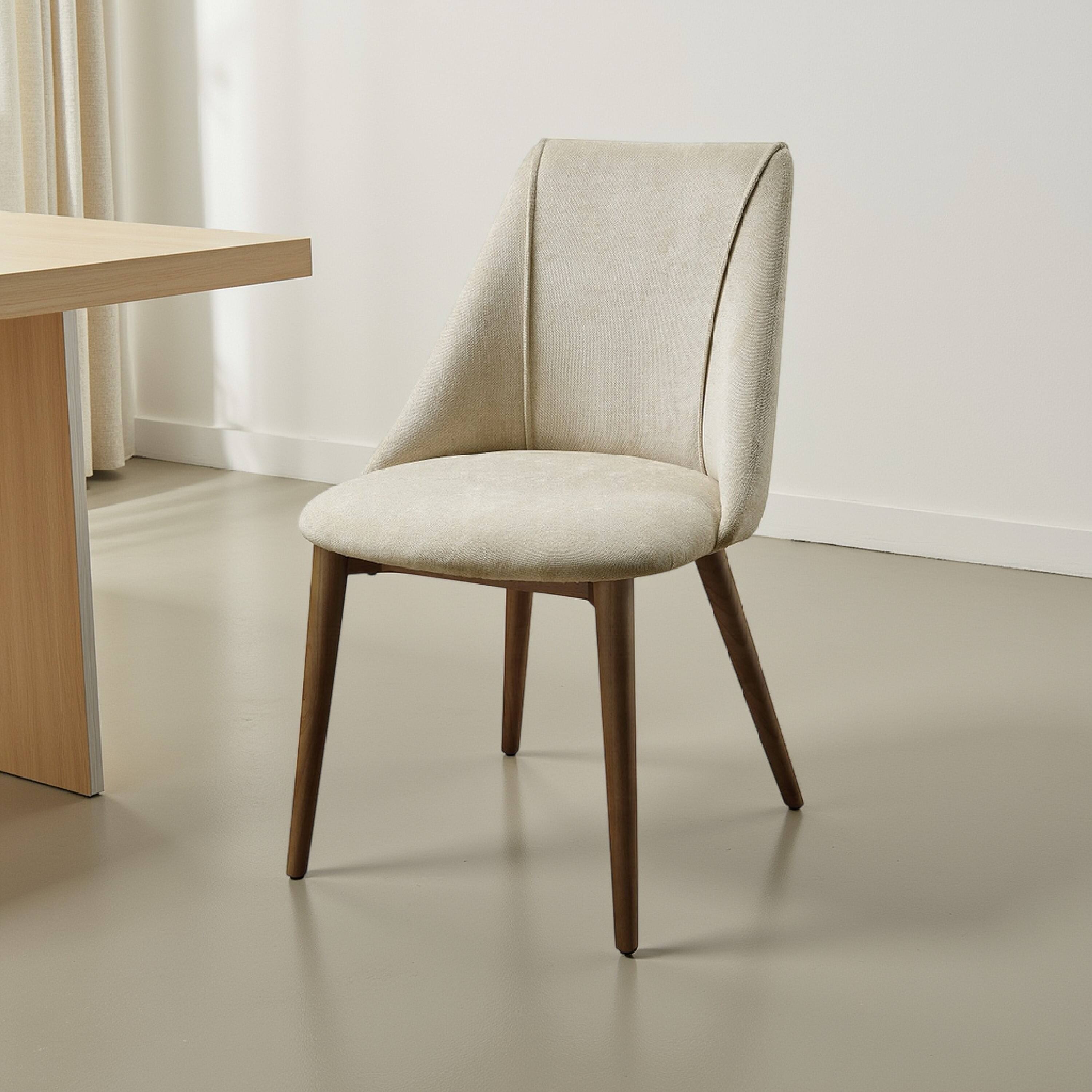 Alt View 5. Manhattan Lane - Iliana Side Dining Chair Set of 2, Beige Fabric, Tapered Brown Legs - Beige, Walnut Brown.