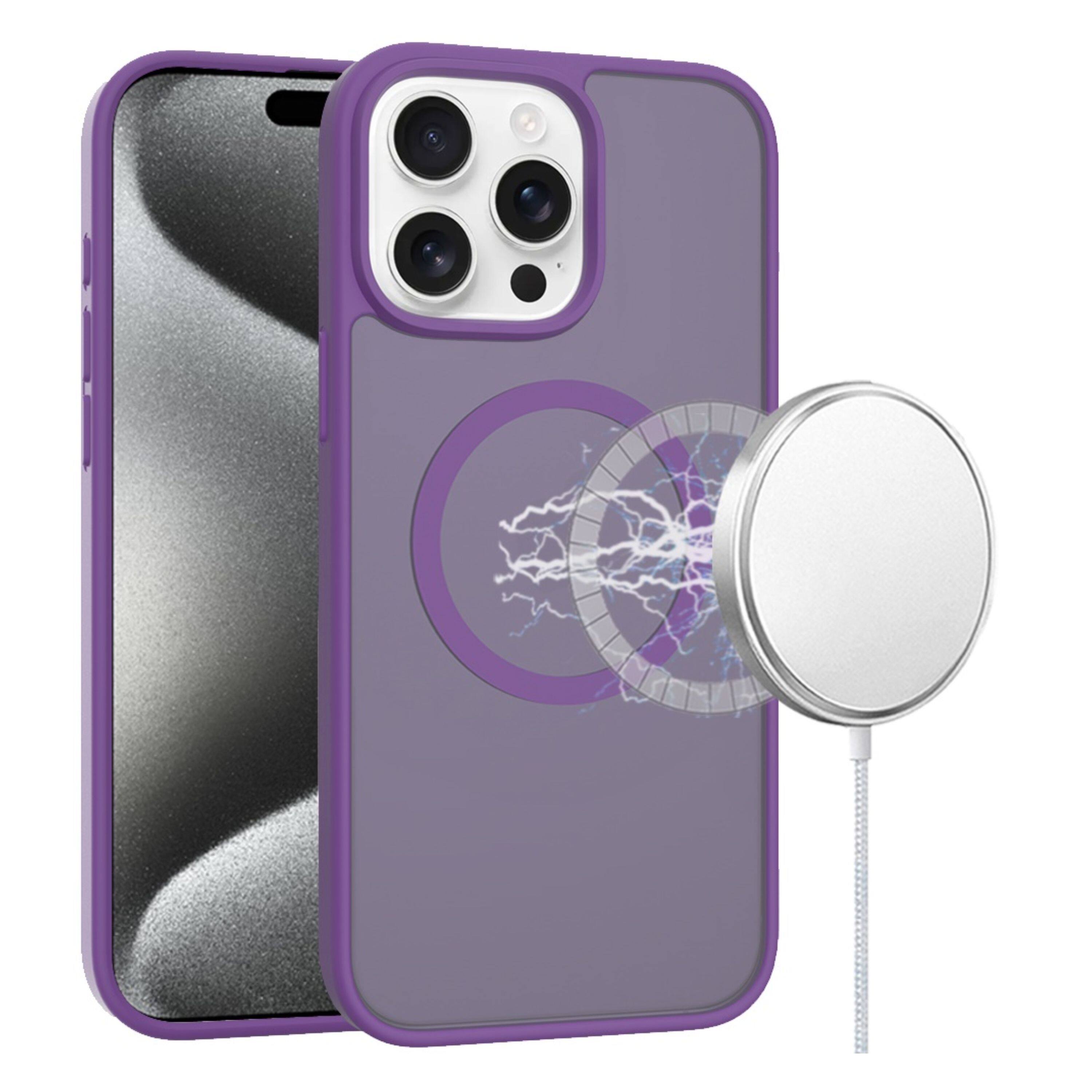 Kitcheniva - Soft Translucent Magnetic Circle Phone Case With 2 Pcs Tempered Glass For iPhone 15 Pro Max - Dark Purple price history on PriceWatchPro