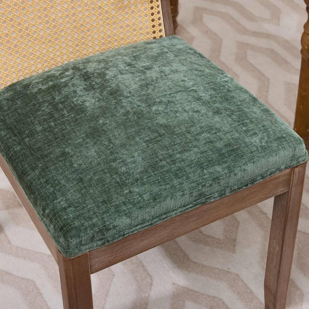 Alt View 8. Loheer - Loheer Set of 2 Cane Back Dining Chairs Mid Century Farmhouse Side Chairs Green Solid Wood Frame - Green.