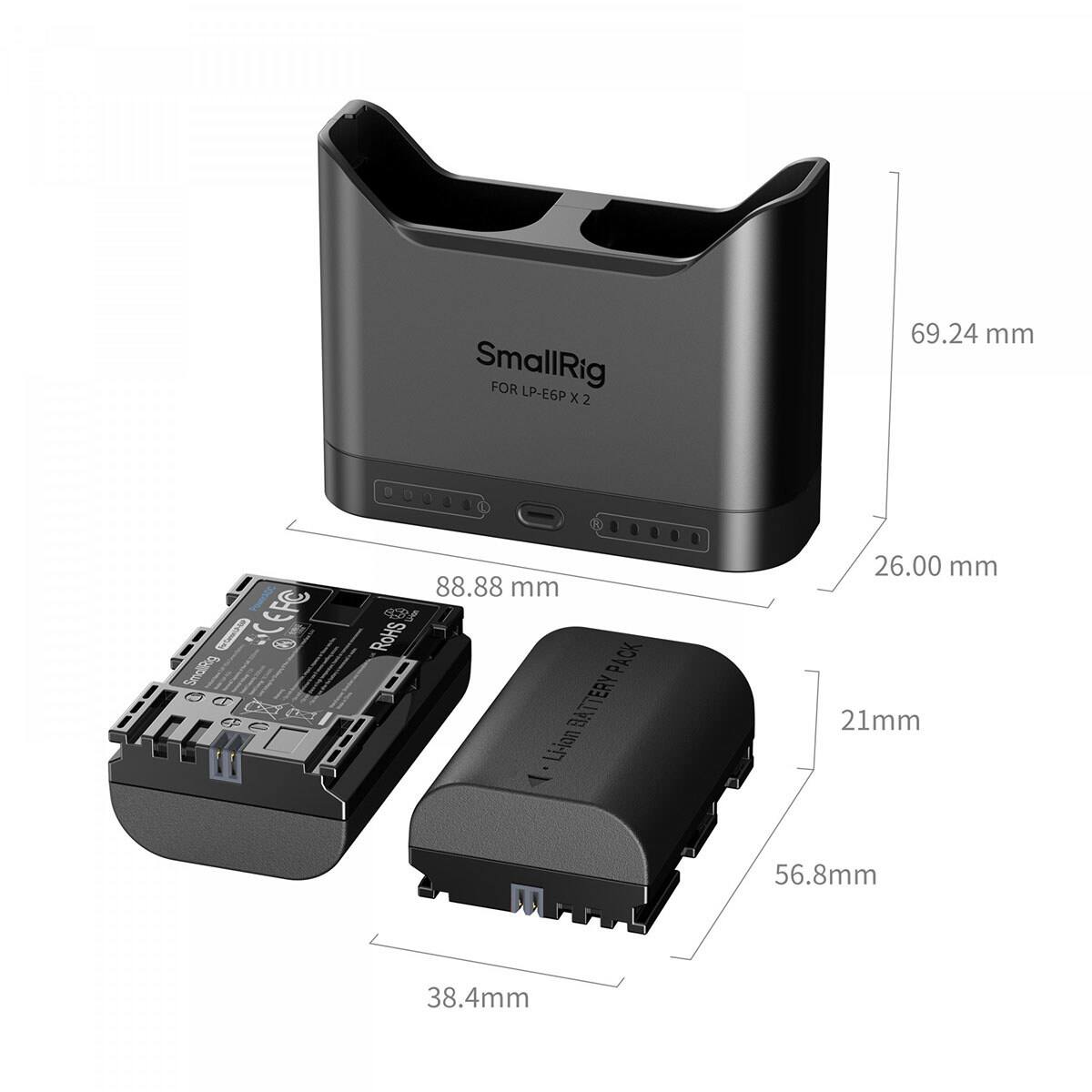 SmallRig FOR LP-E6P X2  
69.24 mm  
SCEFC PowerADC Instage SmallRig  
88.88 mm  
Usen RoHS PACK Li-ion BATTERY  
26.00 mm  
21mm  
56.8mm  
38.4mm
