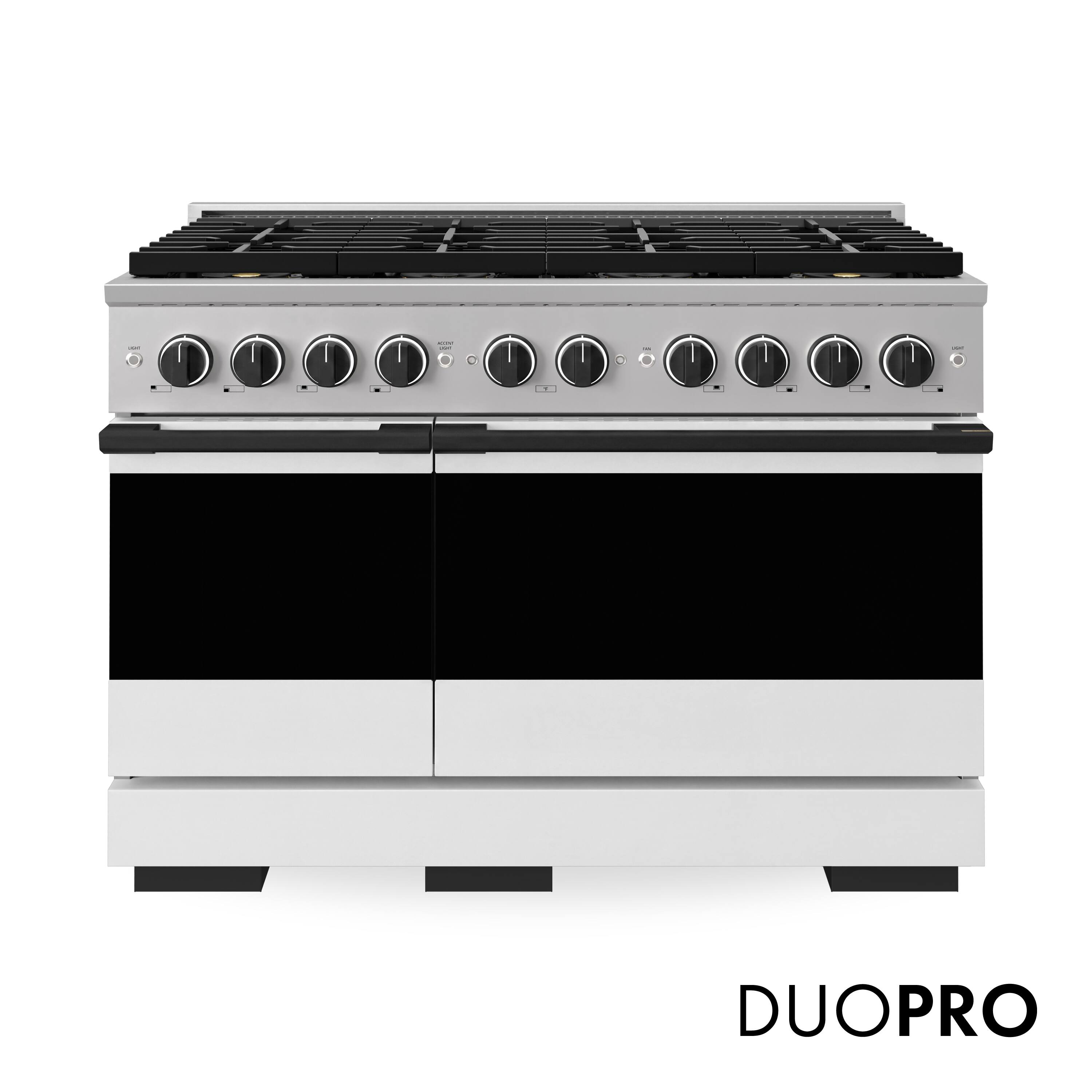 Front. ZLINE - Autograph 48 in. 6.7 cu. ft. Marino Freestanding DuoPro Gas Range w/ White Matte Door and Matte Black Accents - White Matte.