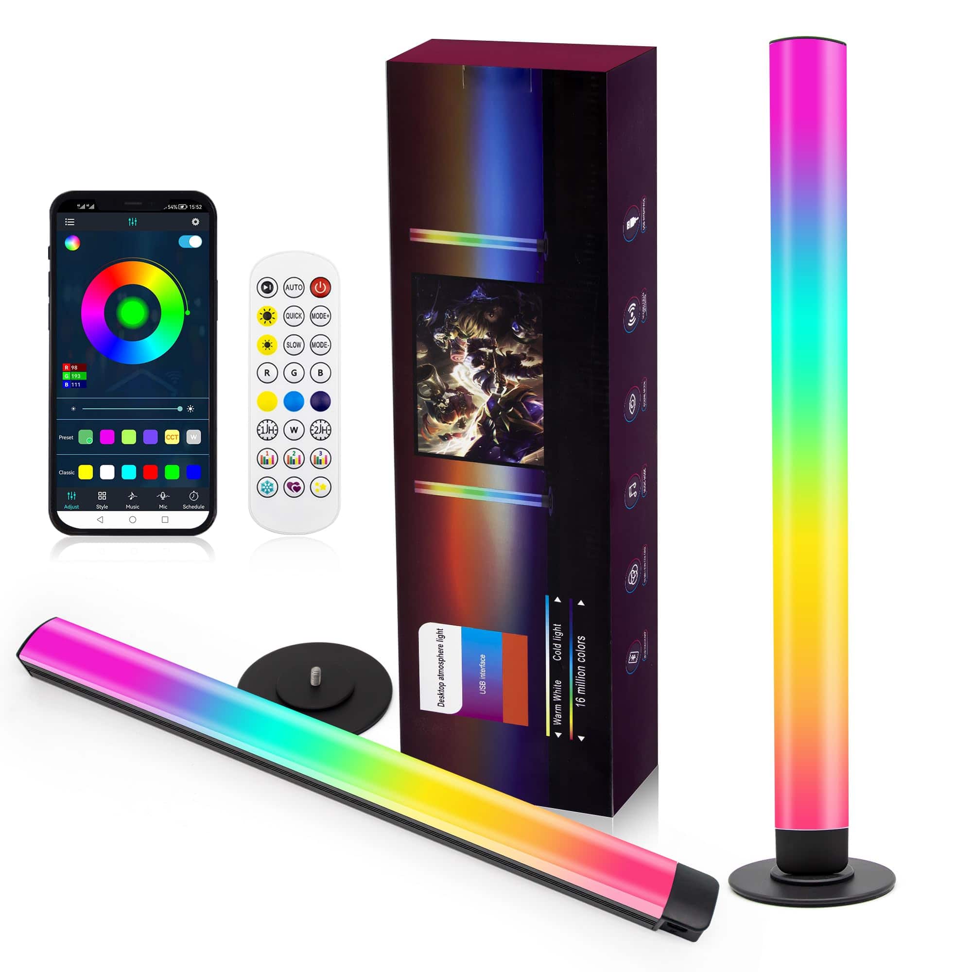 Pacoar Cade - Led Usb Light light Smart Smart Led Light Bars Rgb Bar For Room 16 Million Colors & 213 Preset Modes Gaming Lights - 14.6 inch