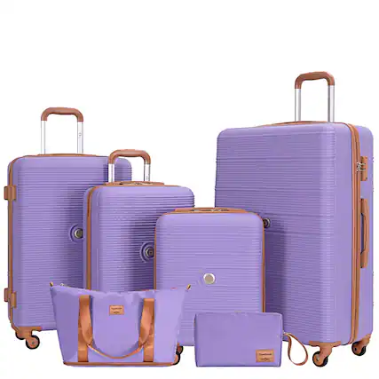 Front. Ropilly - Ropilly 6 Piece Hardshell Luggage Set Purple Hardside Suitcase with TSA Lock - Purple.