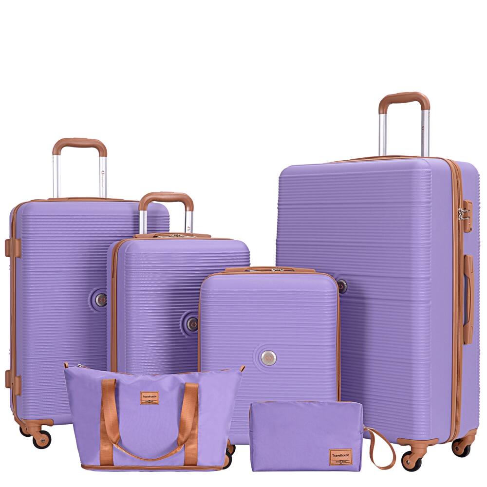 Front. Ropilly - Ropilly 6 Piece Hardshell Luggage Set Purple Hardside Suitcase with TSA Lock - Purple.