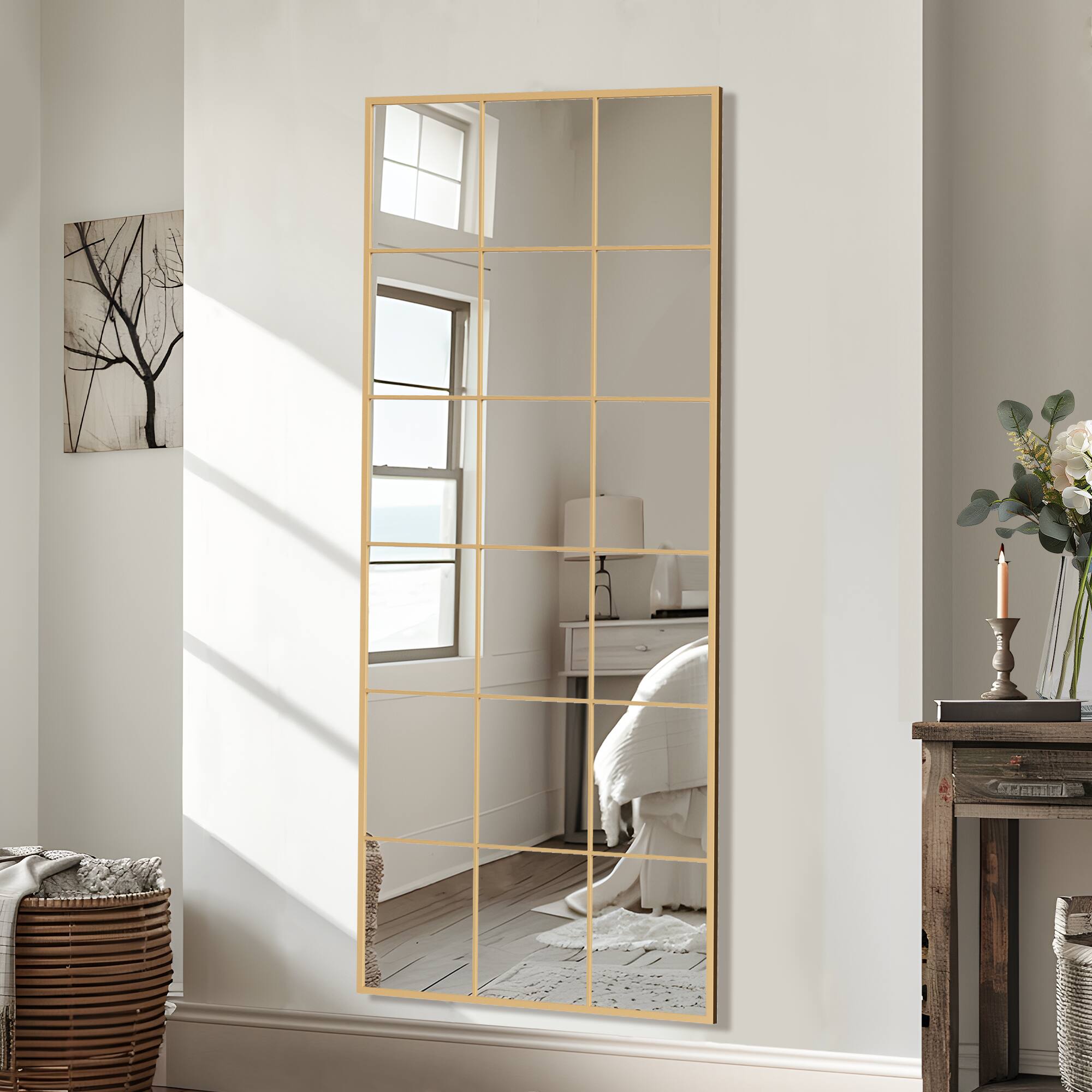 Front. PexFix - 30x69" Full Length Mirror, Metal Frame, Wall Mount or Leaning Floor Mirror for Bedroom & Entryway - Gold.