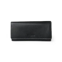Club Rochelier - Women's Full Leather Trifold Clutch Wallet RFID Blocking, 21 Card Slots, ID Window, Gusseted Pockets, Zipper Coin Pocket - Black