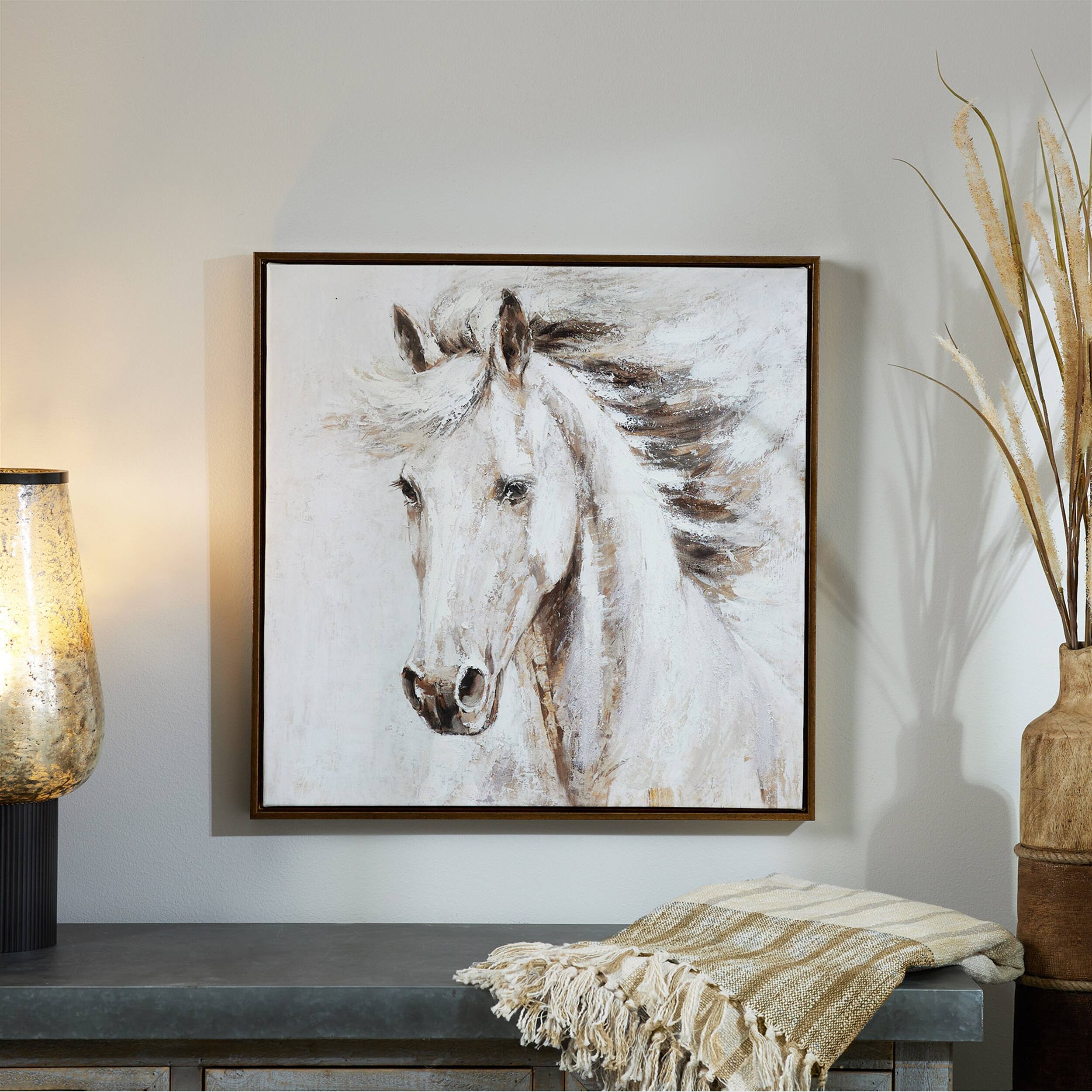 Left. BreeBe - Framed Horse Canvas Art 24"SQ - Beige, Gray.