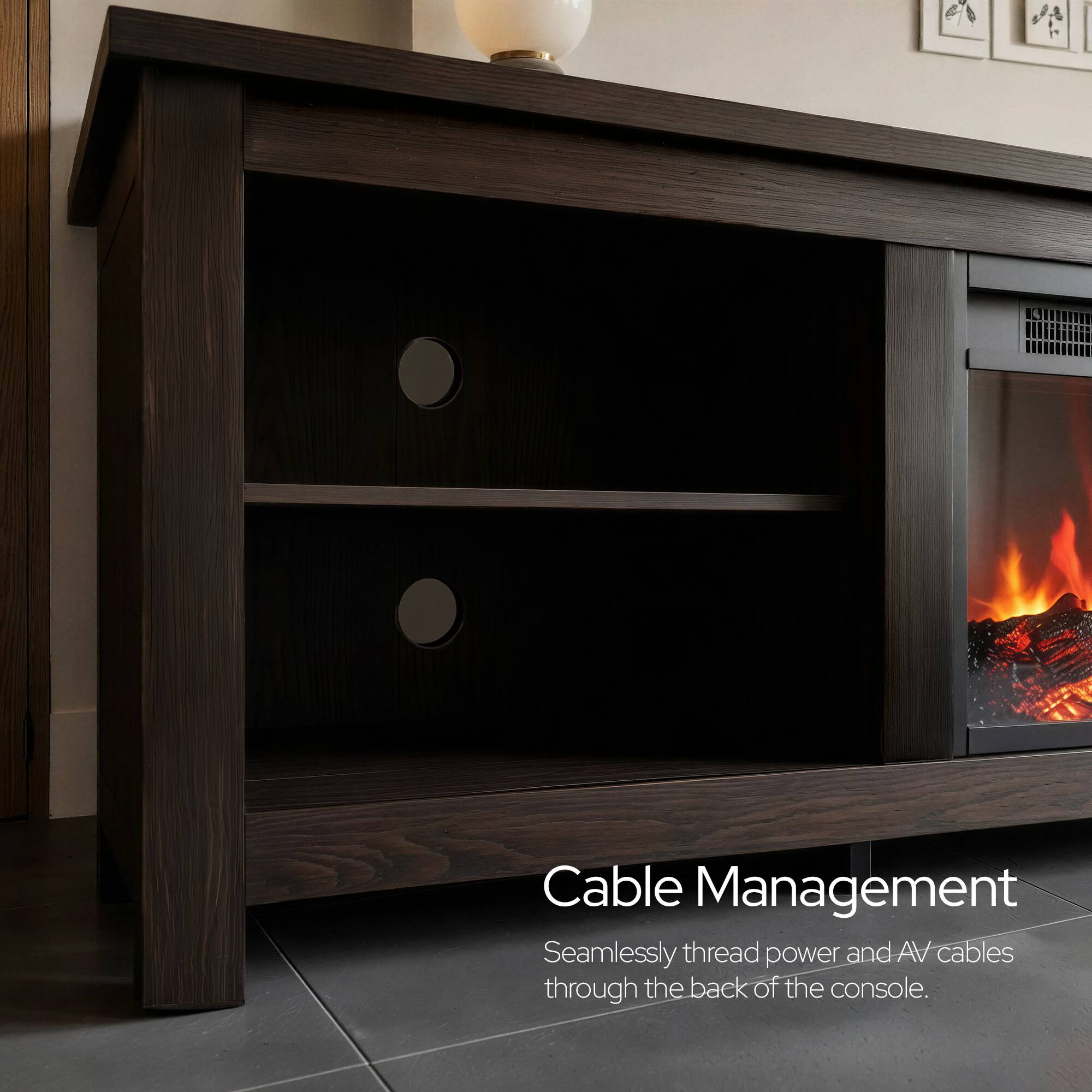 Cable Management  
Seamlessly thread power and AV cables through the back of the console.