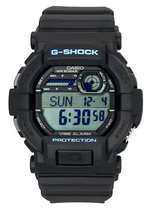 G-SHOCK CASIO WR 20BAR
ADJUST SET MIN. 5 - 10 LT MUTE REV RESET SEC. 5 10
AIR TMP SUN 12 4 6:30 58
MODE SELECT FWD START VIBE ALARM PROTECTION