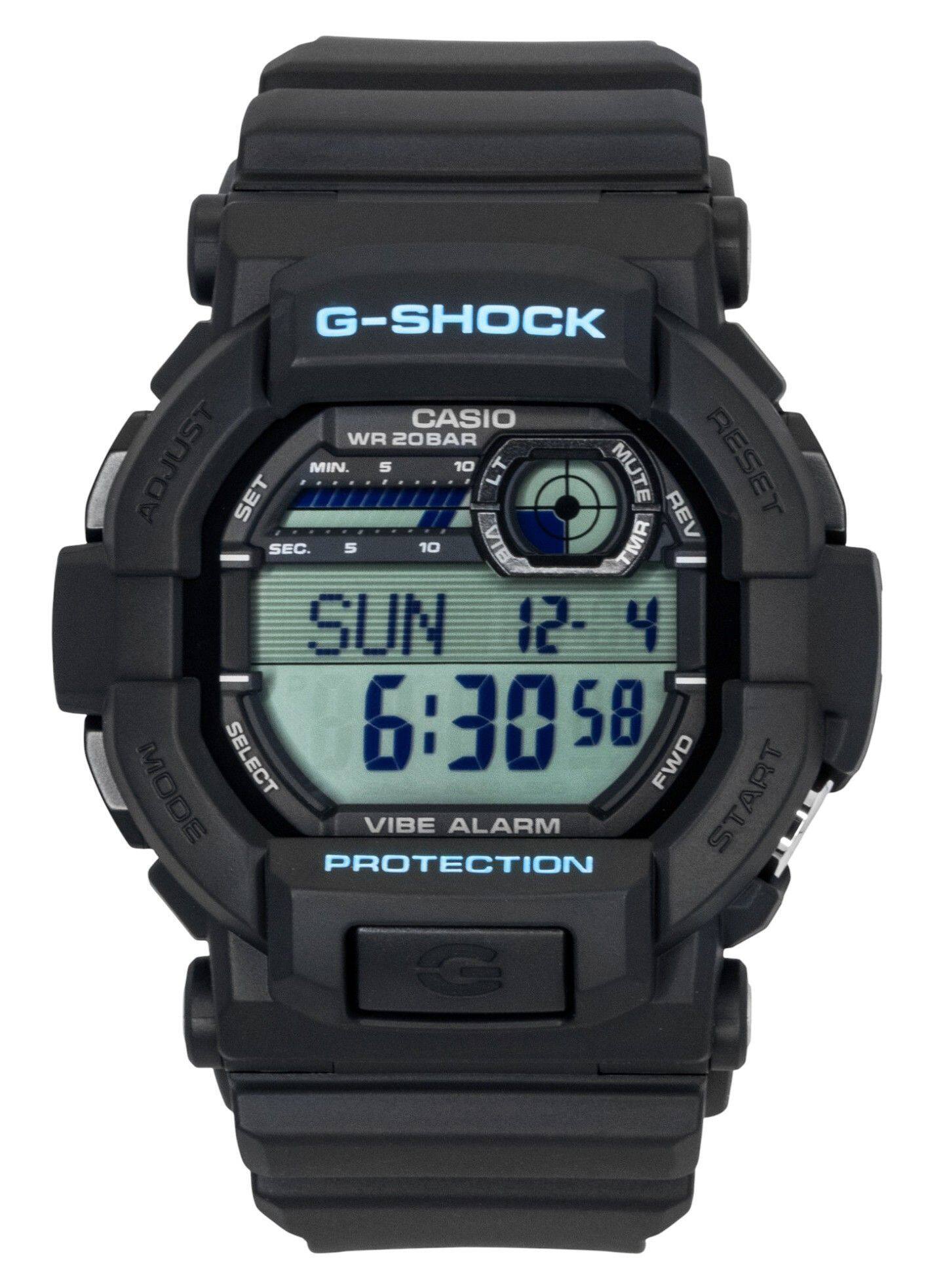 G-SHOCK CASIO WR 20BAR  
ADJUST SET MIN. 5 - 10 LT MUTE REV RESET SEC. 5 10  
AIR TMP SUN 12 4 6:30 58  
MODE SELECT FWD START VIBE ALARM PROTECTION