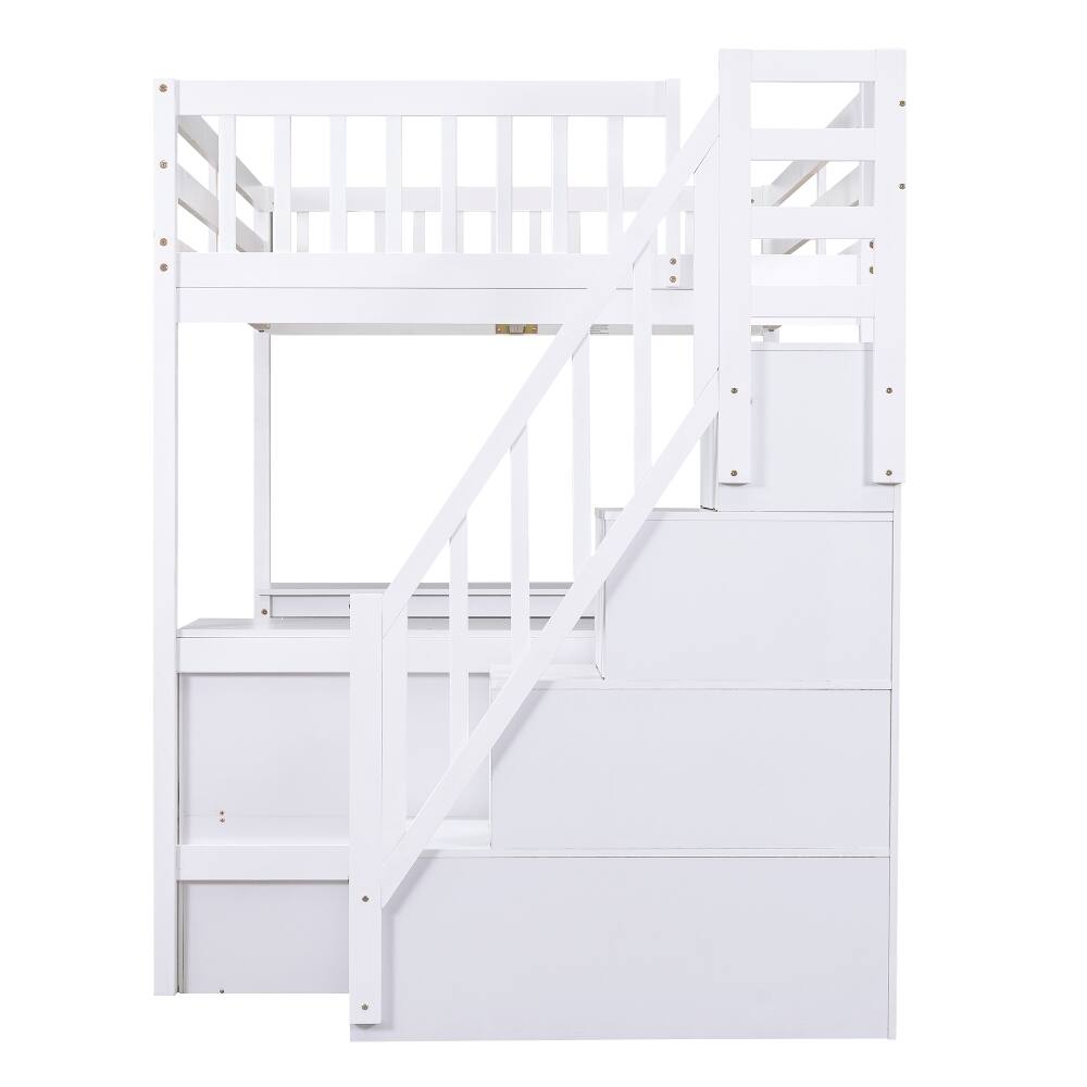 Alt View 3. Loheer - Loheer Full Size Loft Bed with L-Shaped Desk and Storage Stairs, White - White.