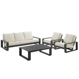 Modway - Lirienne 4-Piece Outdoor Patio Aluminum Furniture Set - Powder-Coated Frame, Foam-Cushioned Seats - Cream