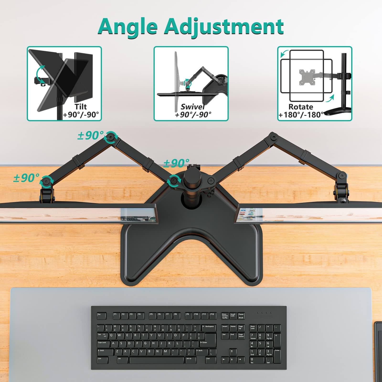 Angle Adjustment

- Tilt: +90°/-90°
- Swivel: +90°/-90°
- Rotate: +180°/-180°