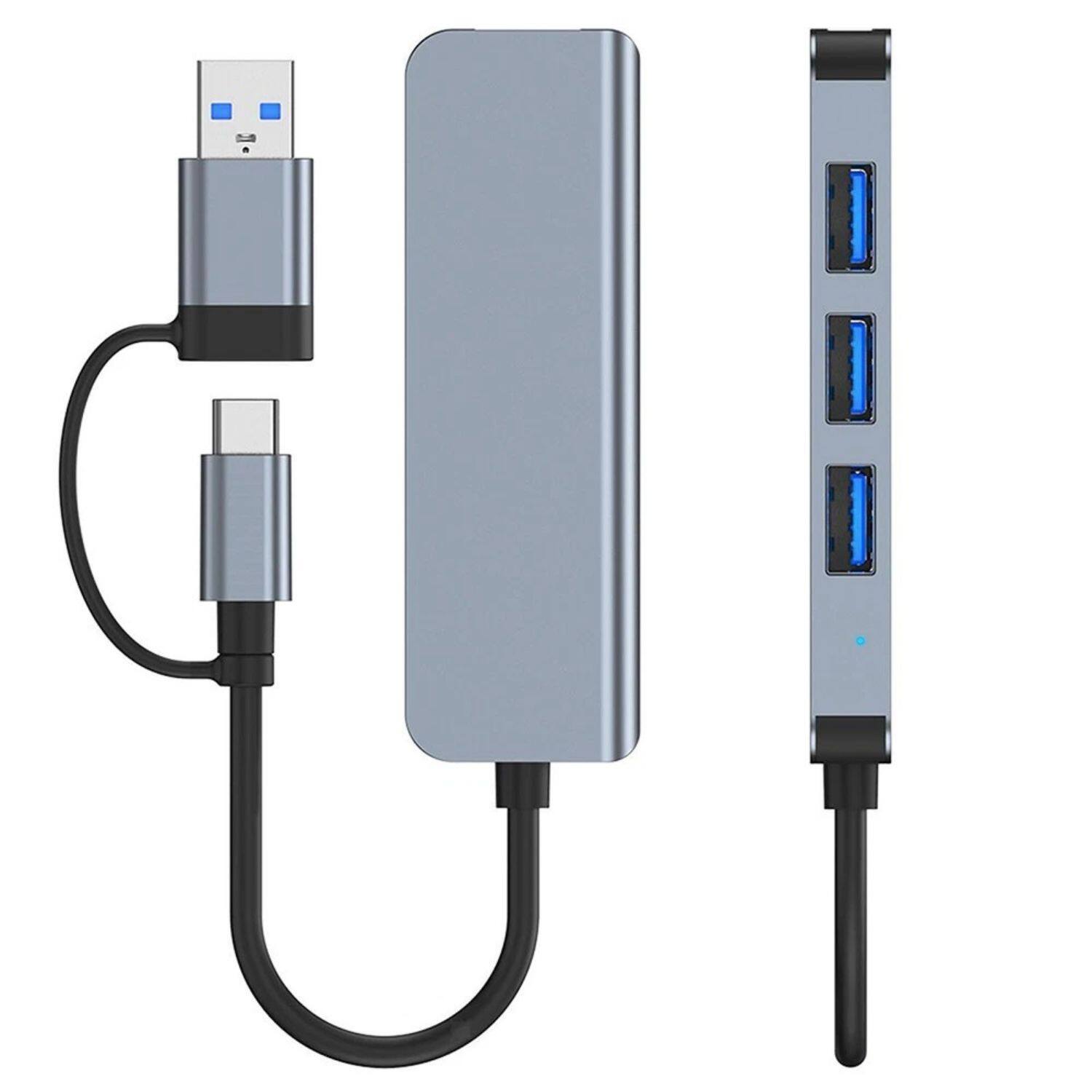 Front. Stock Preferred - USB Type-C to 4-Port USB 3.0/2.0 Hub Splitter - Gray.
