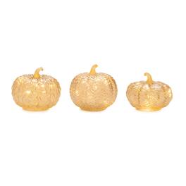 BreeBe - LED Mercury Glass Pumpkin Decor (Set of 3) - Beige