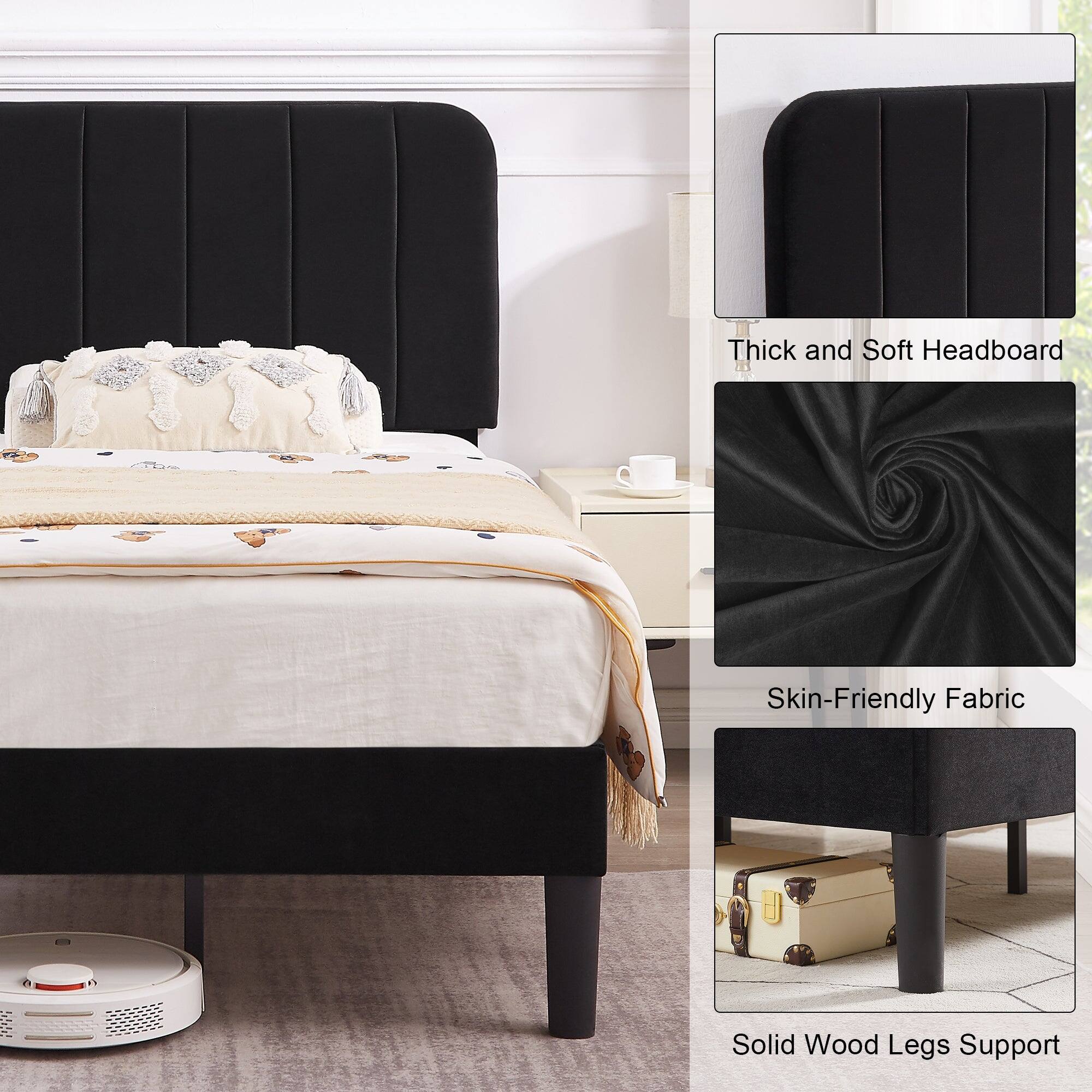 Thick and Soft Headboard  
Skin-Friendly Fabric  
Solid Wood Legs Support