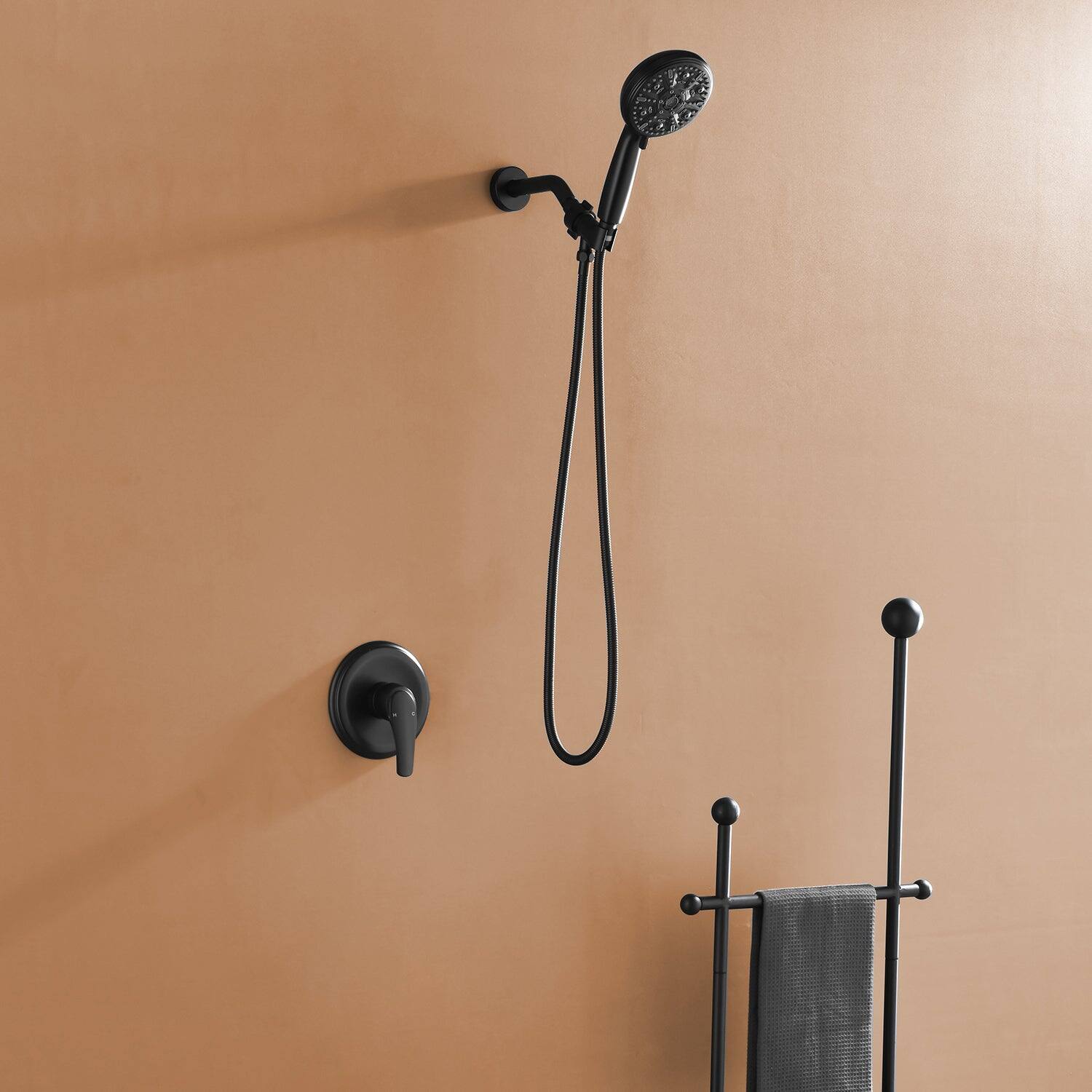 Alt View 2. Boyel Living - Matte Black Shower Set with 10 Function Handheld Shower and Pressure Balance Valve - Matte Black.