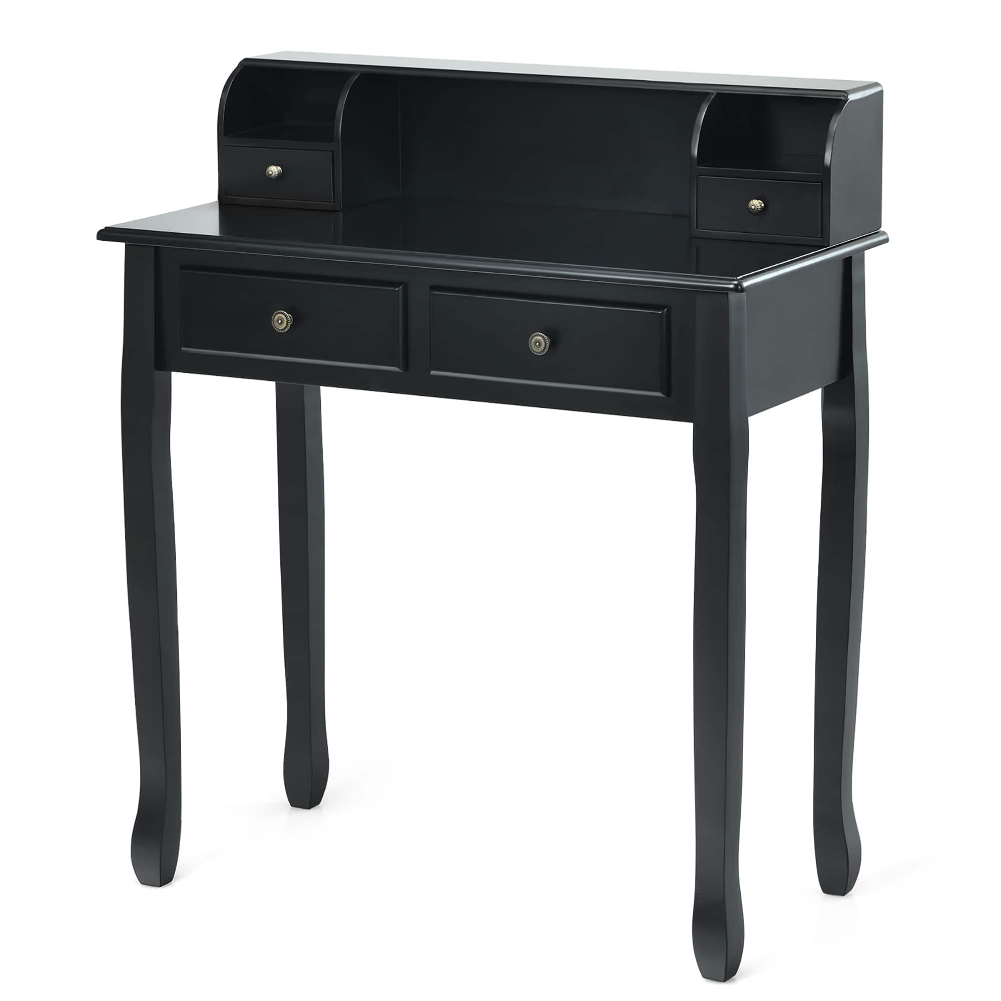 Front. Costway - Costway Writing Desk Makeup Vanity Table Home Office Computer Desk 4 Drawer - Black.