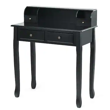 Front. Costway - Costway Writing Desk Makeup Vanity Table Home Office Computer Desk 4 Drawer - Black.
