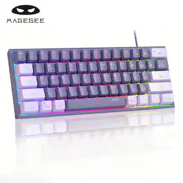 MageGee - 60% Gaming Keyboard, RGB Backlit 61‑Key Ultra‑Compact TS91 Ergonomic Waterproof Mechanical‑Feeling - Purple