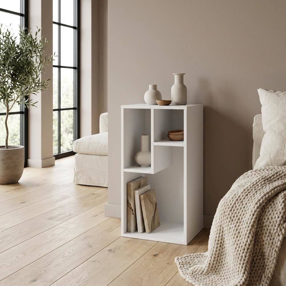 Angle. FurniFact - Wood Bookcase with Adjustable Shelves and Modern Design for Living Room - White.