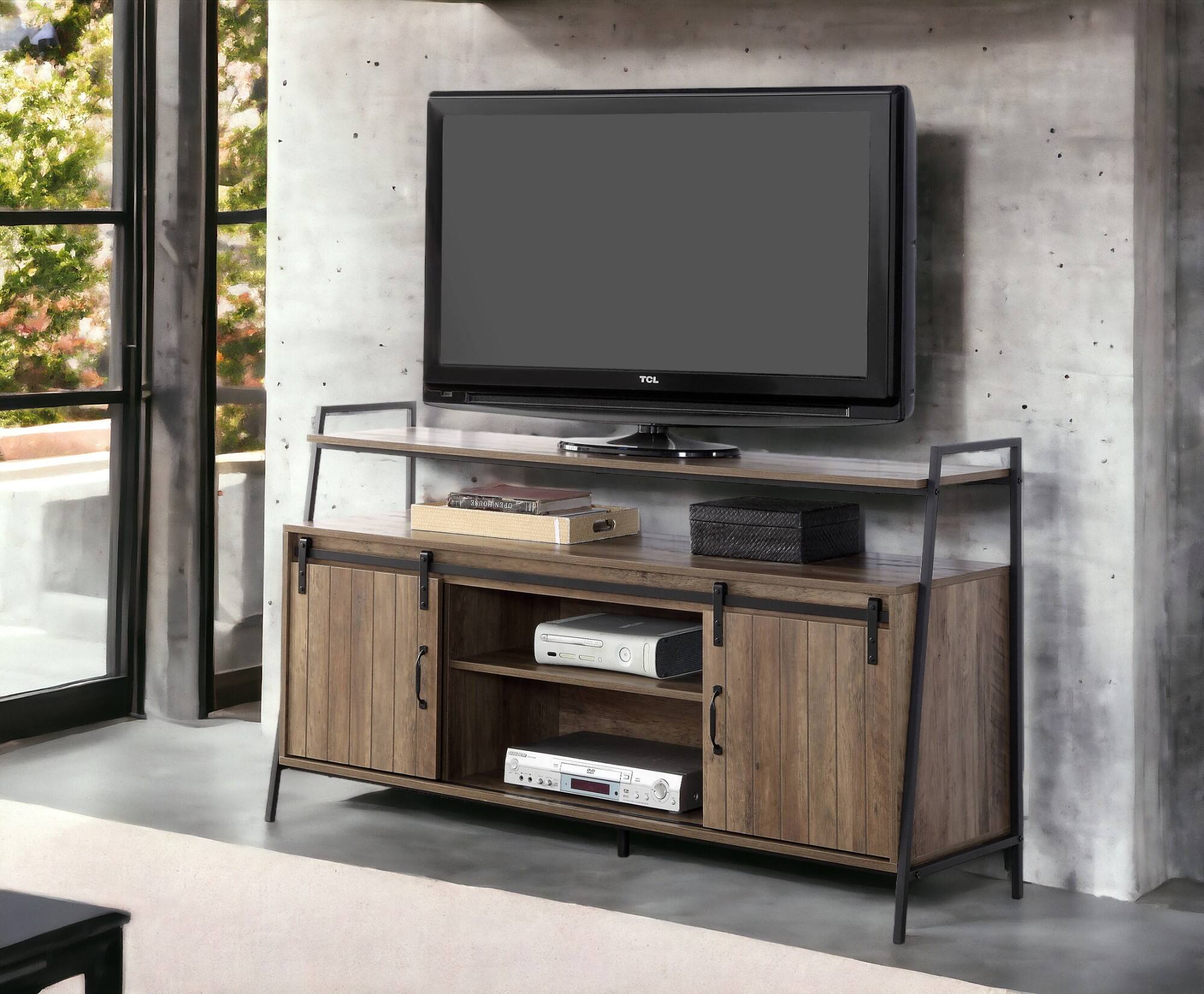 Left. APRILSOUL - Rashawn Rustic Oak and Black Finish TV Stand - Oak.