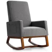 Costway - Mid Century Rocking Chair Nursery Armchair Retro Fabric Upholstered - Gray - Front_Zoom