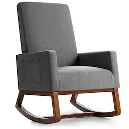 Costway - Mid Century Rocking Chair Nursery Armchair Retro Fabric Upholstered - Gray