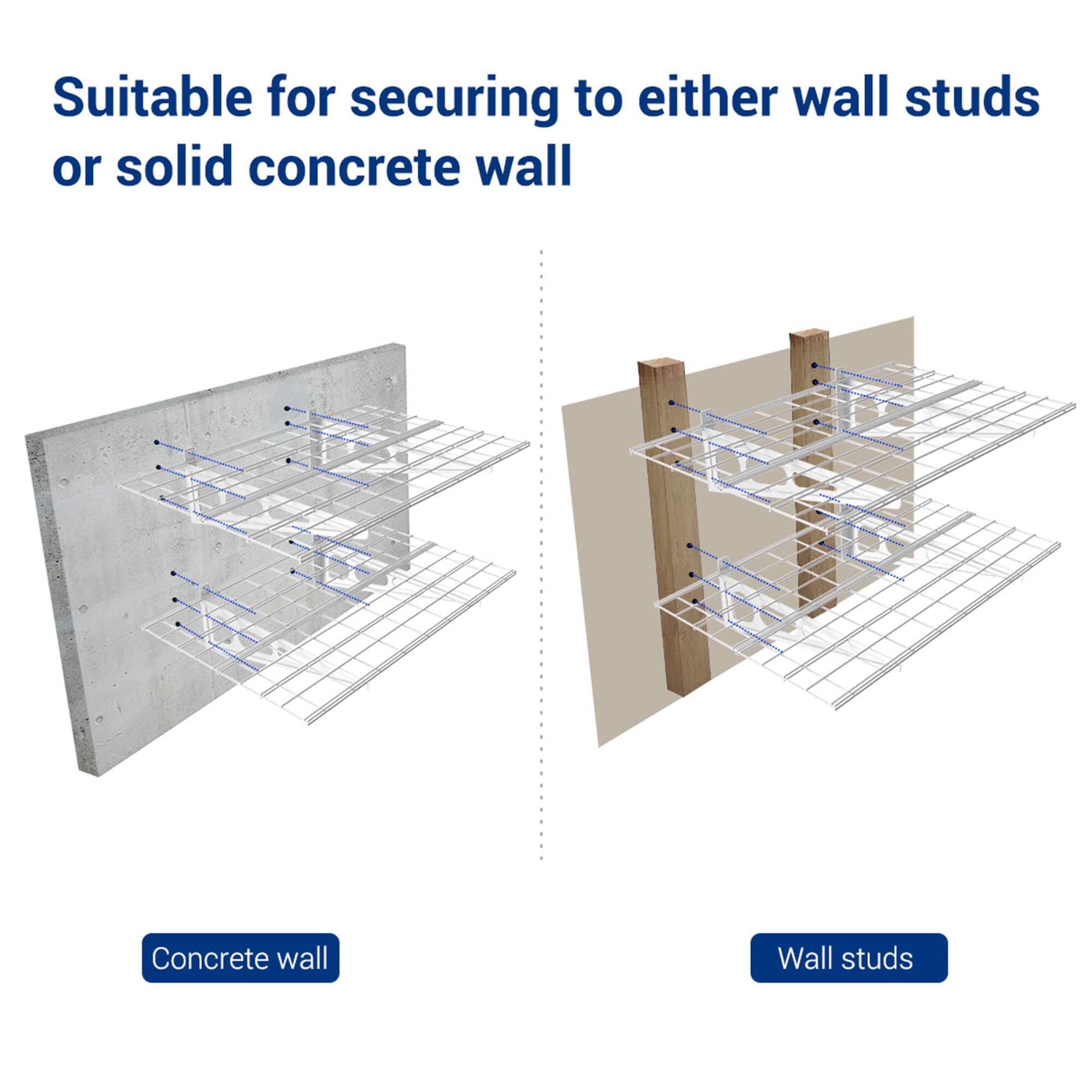 Suitable for securing to either wall studs or solid concrete wall

Concrete wall

Wall studs