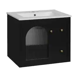 Boyel Living - 24 Inch Wall Mounted Bathroom Vanity with Ceramic Sink Two Drawers One Door - Black
