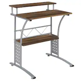 Emma + Oliver - Computer Desk with Top and Lower Storage Shelves - Rustic Walnut