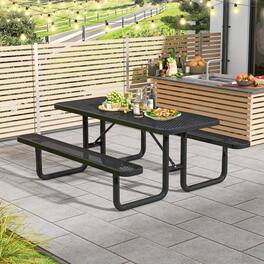 Costway - 72" Coated Steel Camping Table with Seats Outdoor Picnic Table & Bench Set for 8 - Black