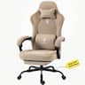 Dowinx - Gaming Chair Fabric Breathable with Retractable Footrest, Ergonomic Office Chair with Lumbar Support and Headrest - Brown