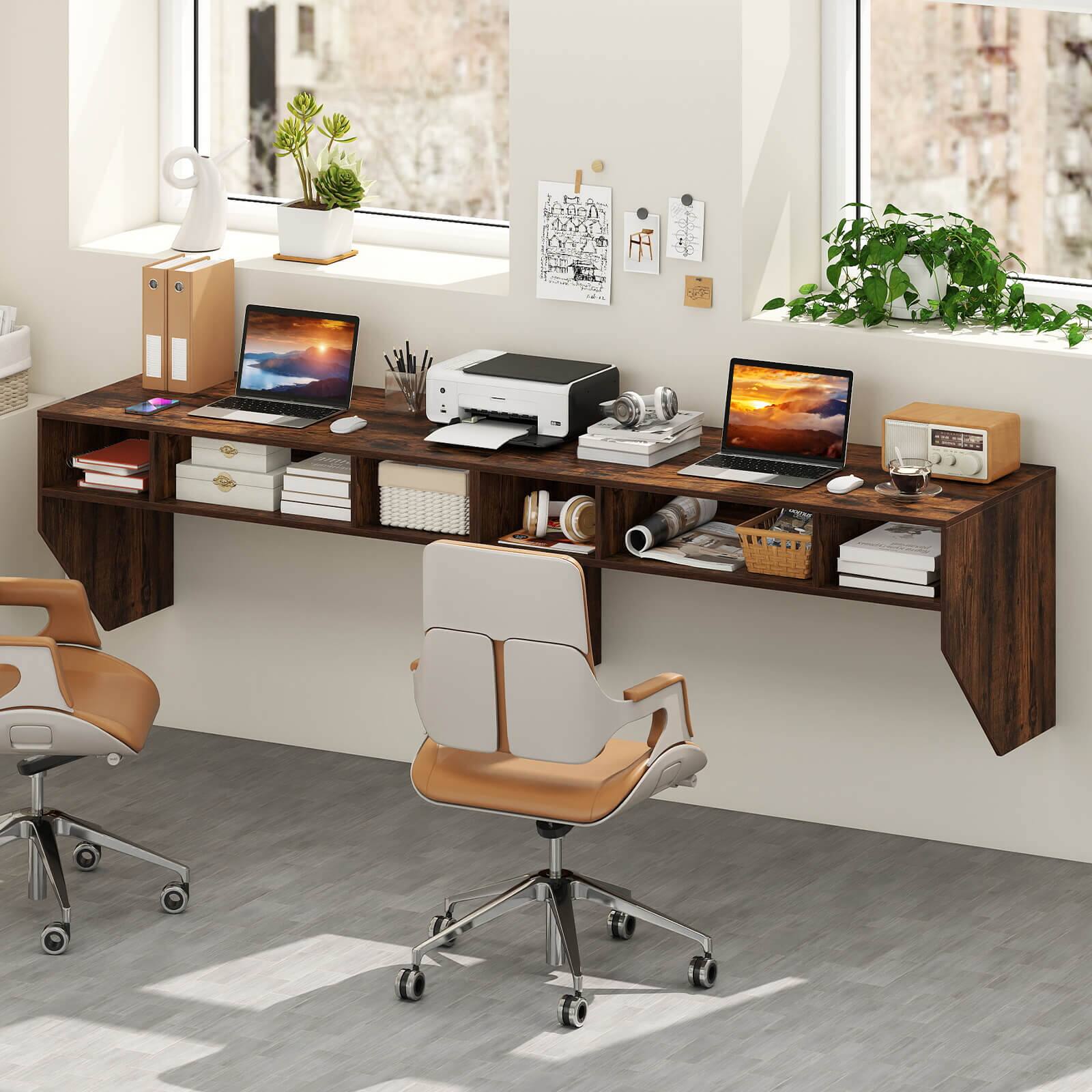 Alt View 4. Costway - Costway Wall-Mounted Computer Desk Home Office Floating Study Table with Spacious Tabletop - Rustic Brown.