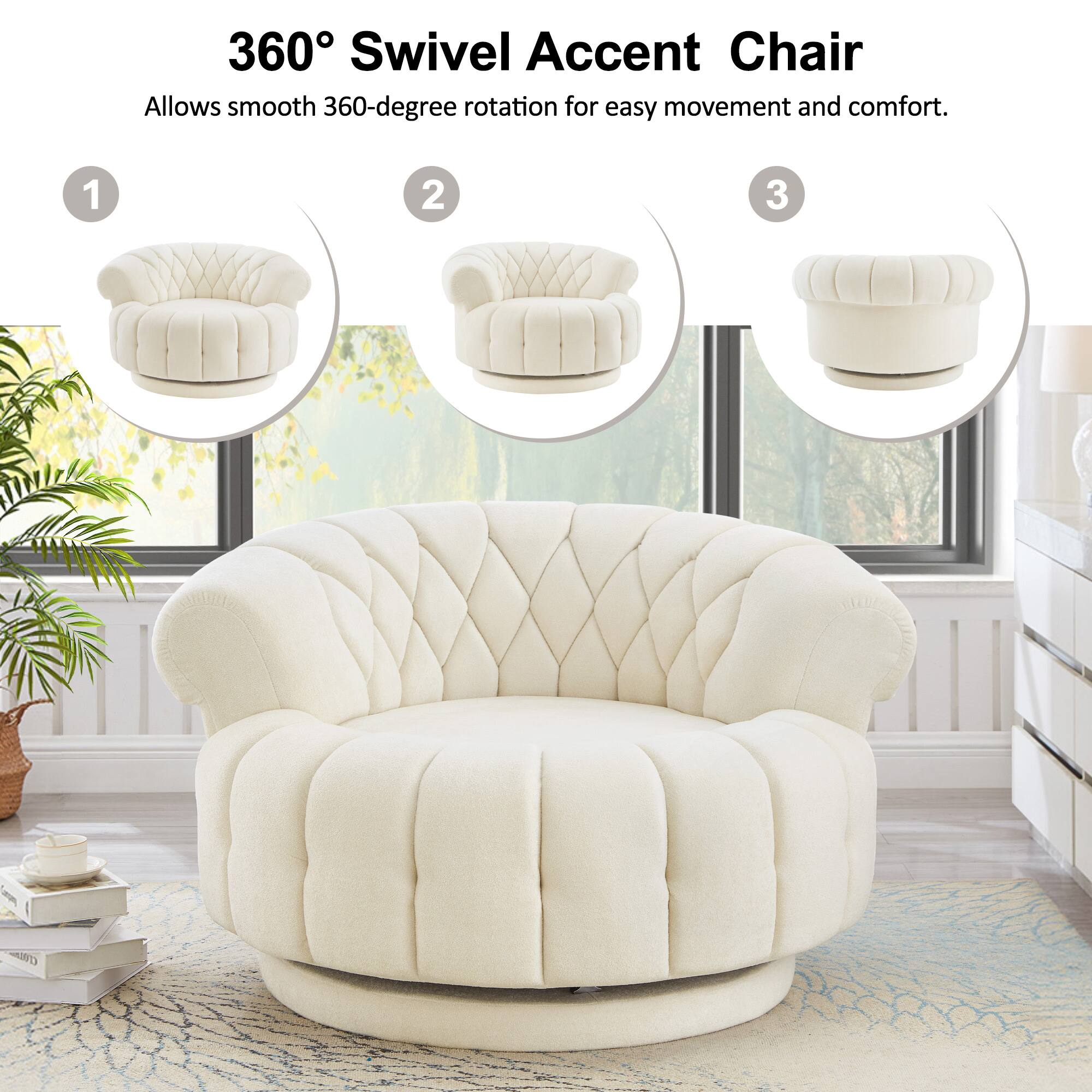 360° Swivel Accent Chair  
Allows smooth 360-degree rotation for easy movement and comfort.